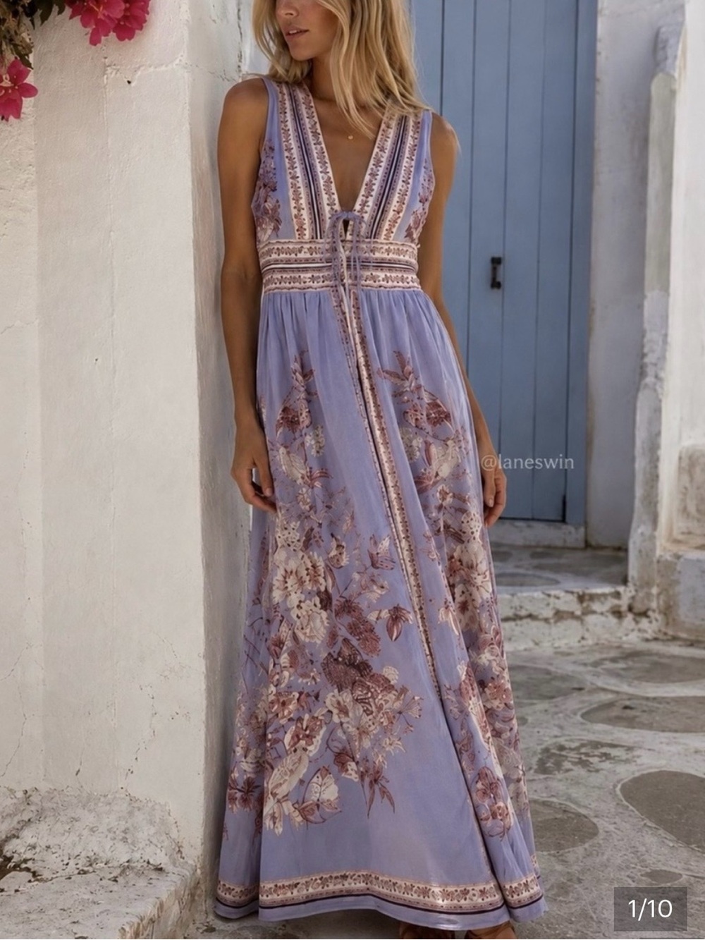 Caroline Constas  linen blend dress ,lilic color, brown flowers, lining.NWT.M-12
